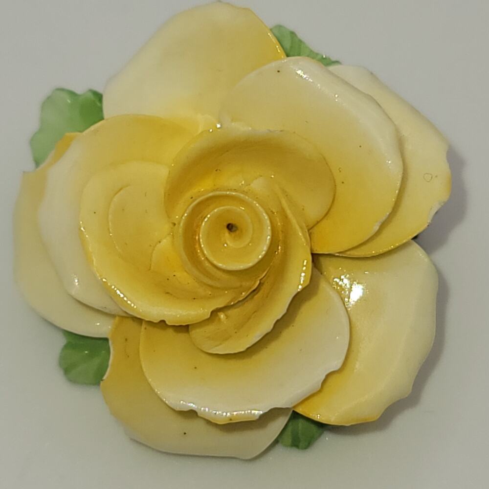 Vintage Coalbrook China Yellow Rose Brooch Hand-modeled English Bone China